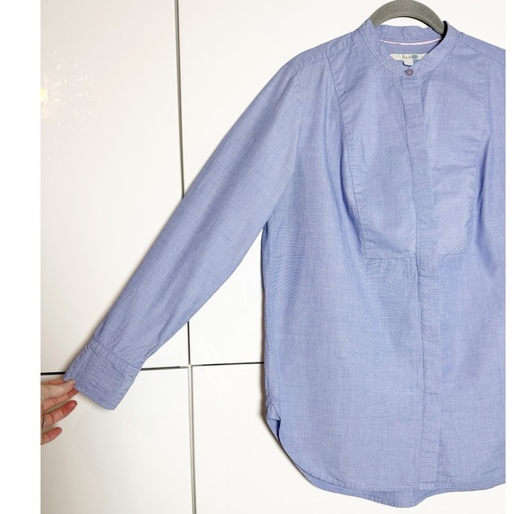 Boden Chambray Collarless Button Down Shirt Blue Size 8 - Picture 2 of 7